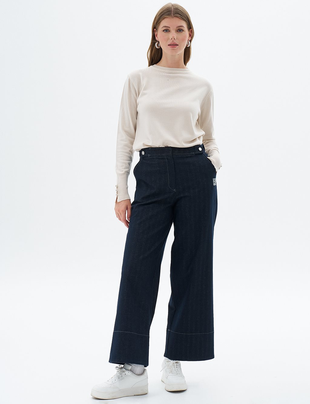 Punto Dikişli Denim Pantolon Lacivert