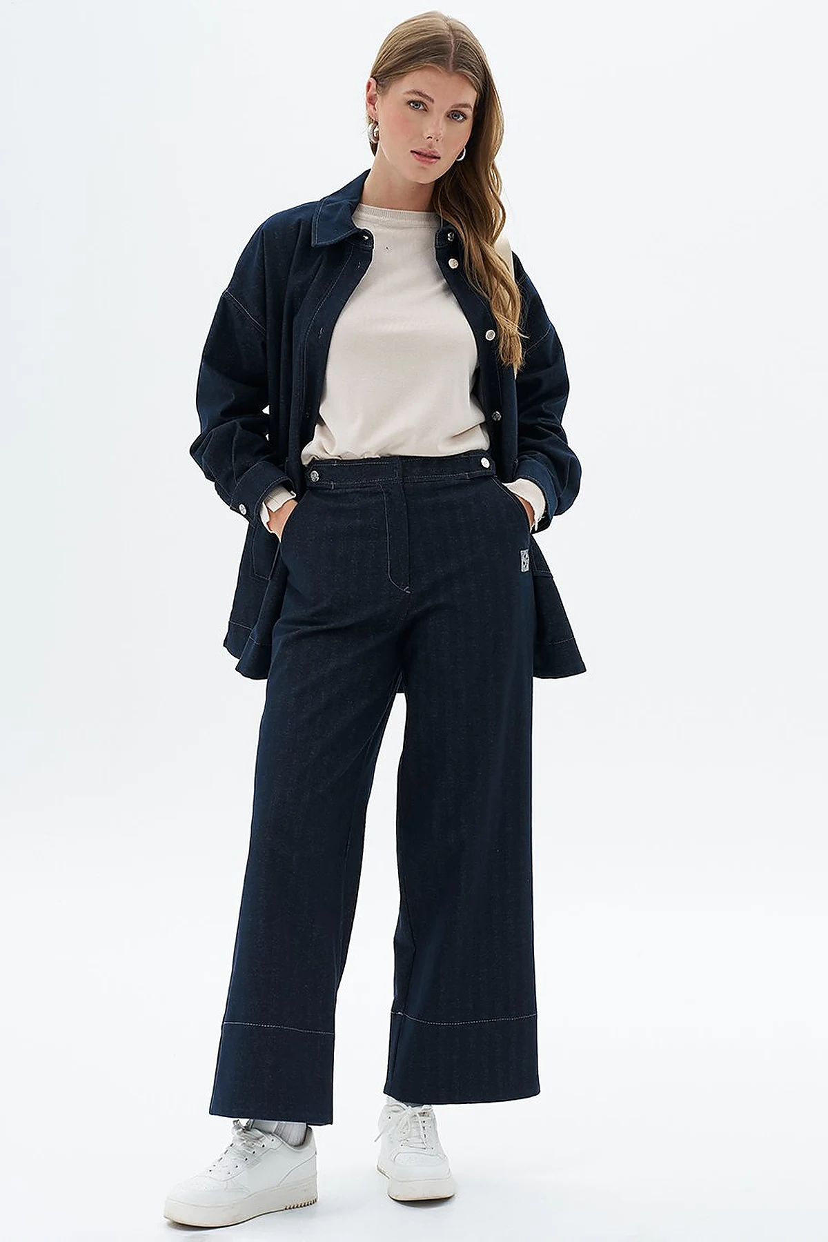 Punto Dikişli Denim Pantolon Lacivert