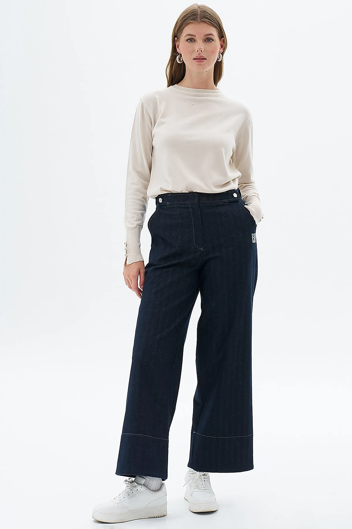 Punto Dikişli Denim Pantolon Lacivert
