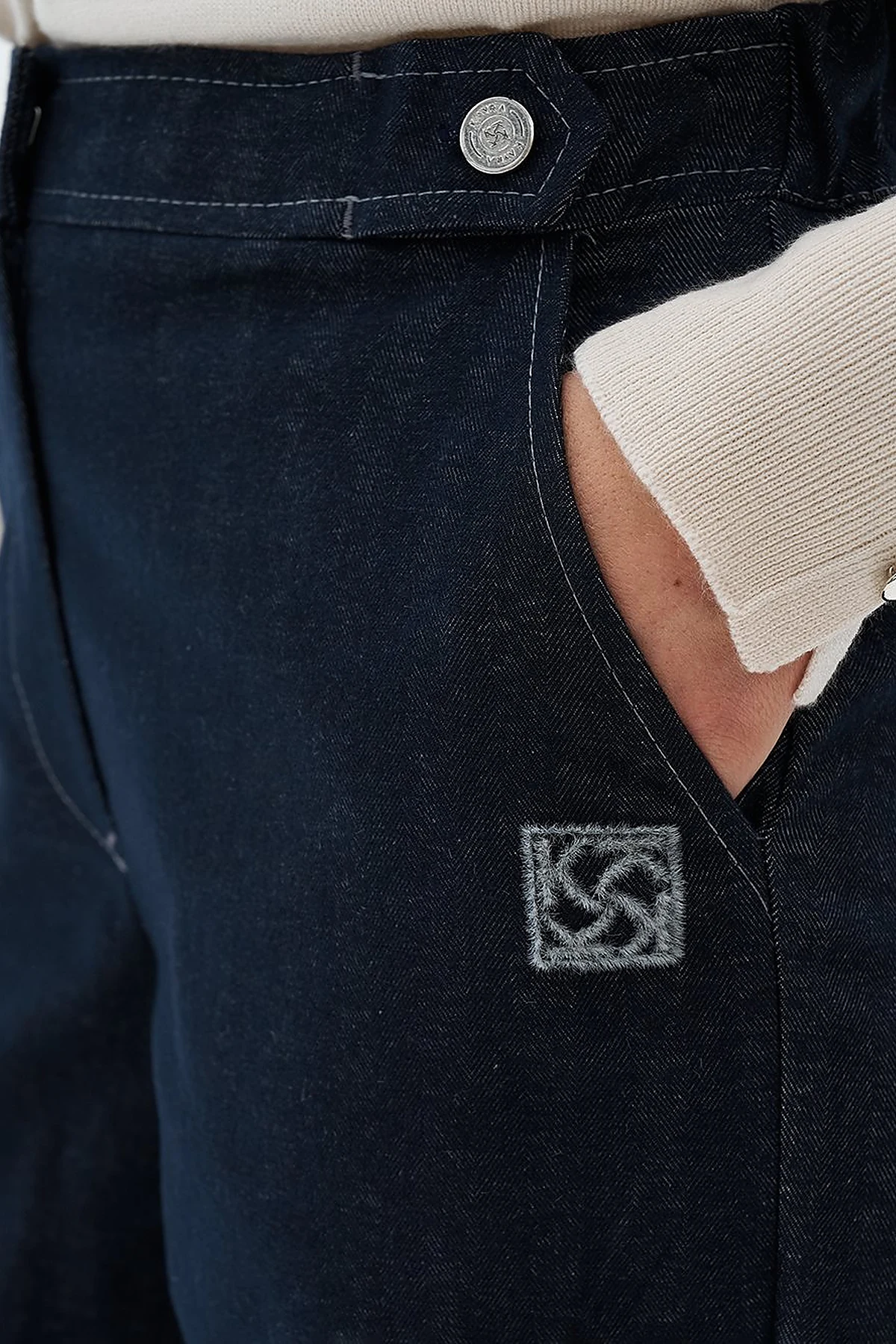 Punto Dikişli Denim Pantolon Lacivert