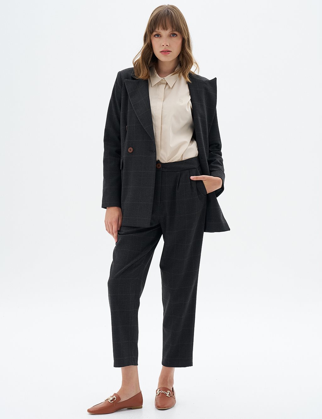 Plaid Two Piece Suit Black-Smoke