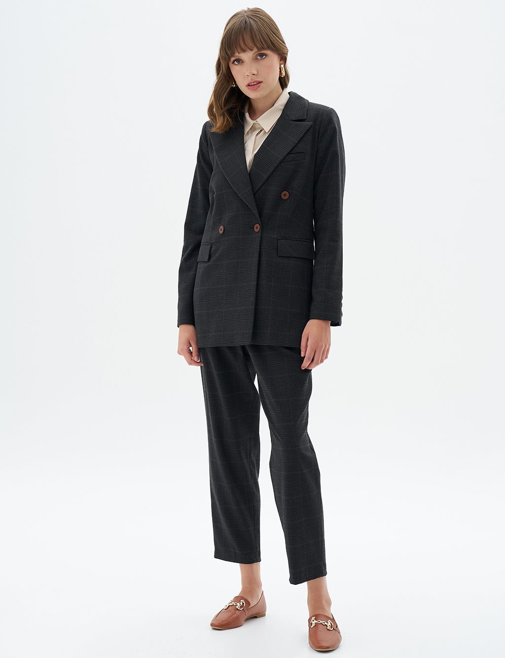 Plaid Two Piece Suit Black-Smoke