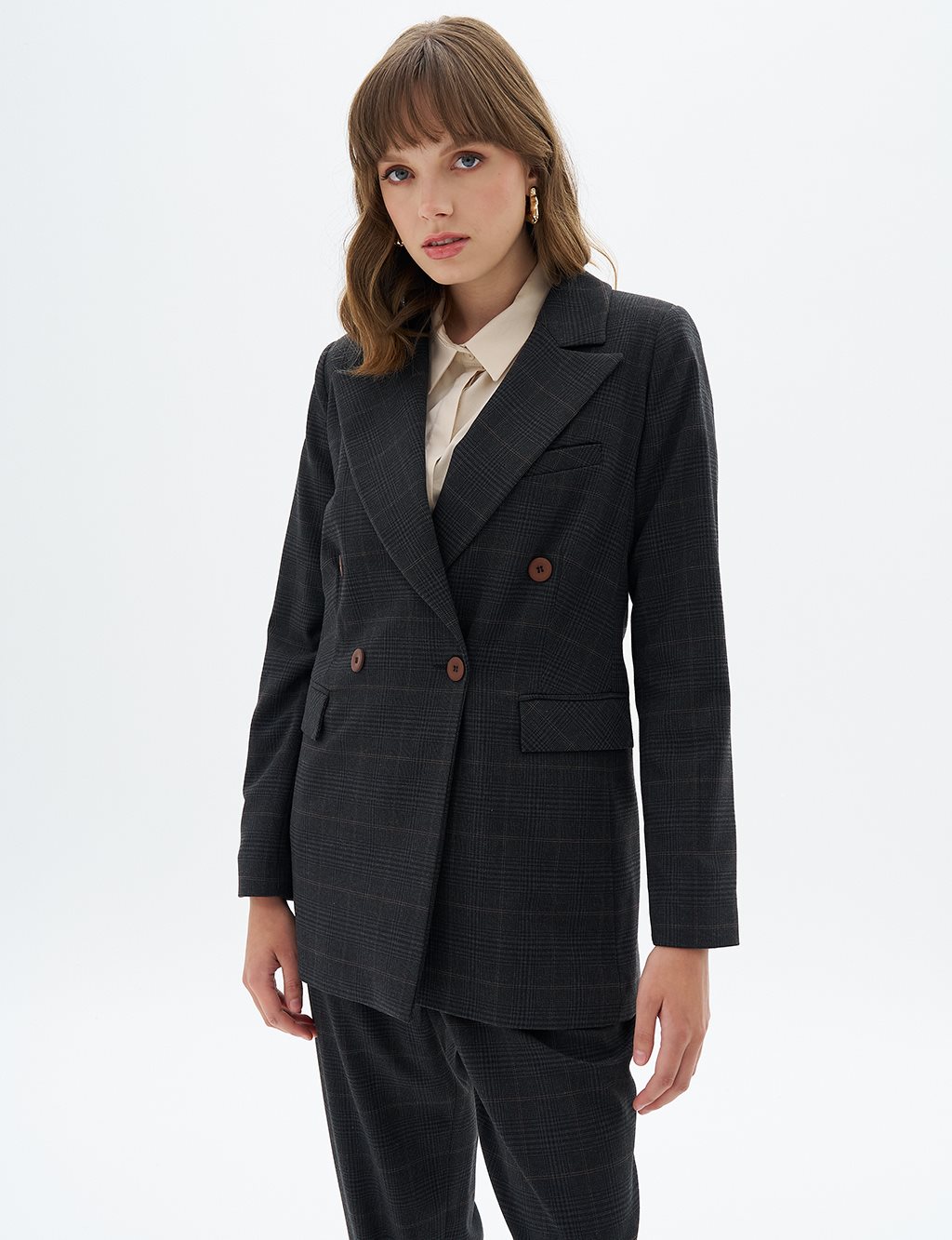 Plaid Two Piece Suit Black-Smoke