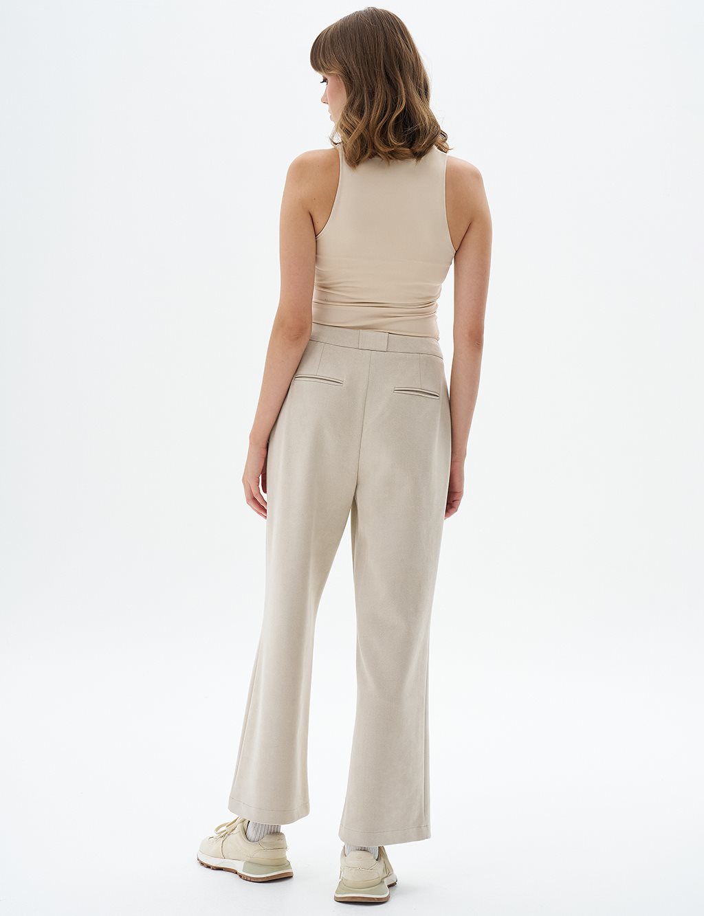 Pleated Suede Trousers Cream