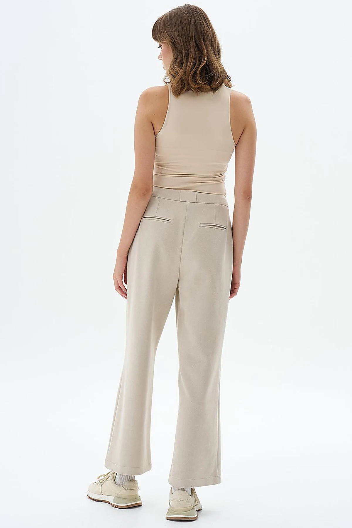 Pleated Suede Trousers Cream