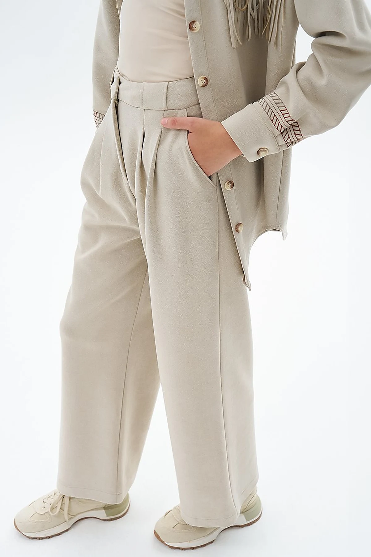 Pleated Suede Trousers Cream