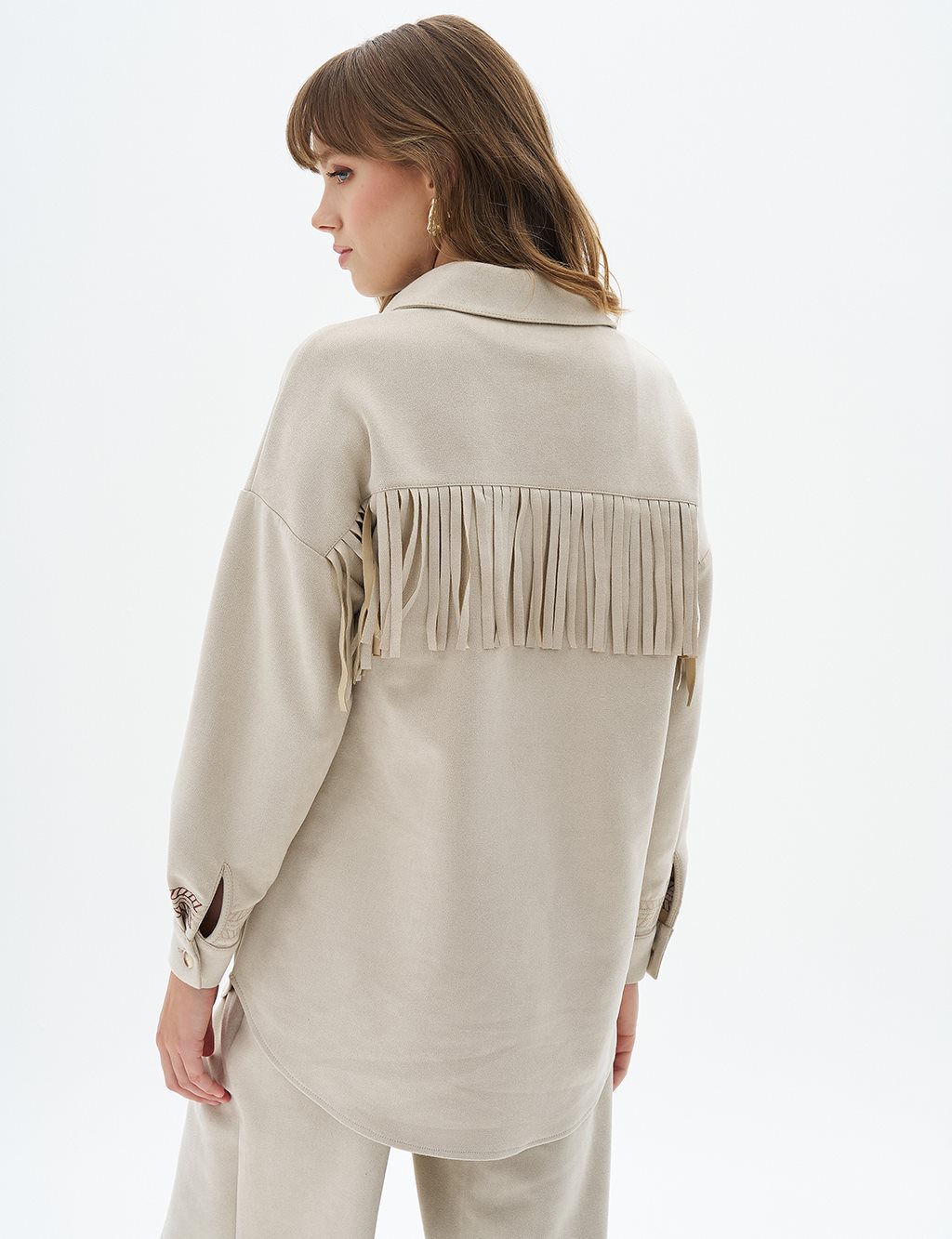 Suede Tunic with Flap Pockets Stone