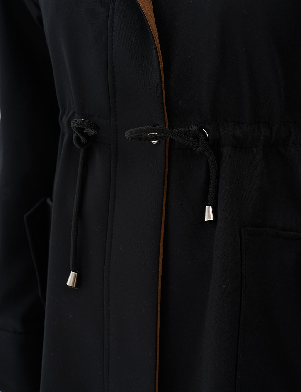 Velvet Garnished Waist Drawstring Cape Black