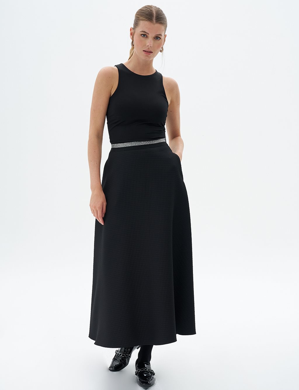 Flared Waist Elasticated Skirt Black