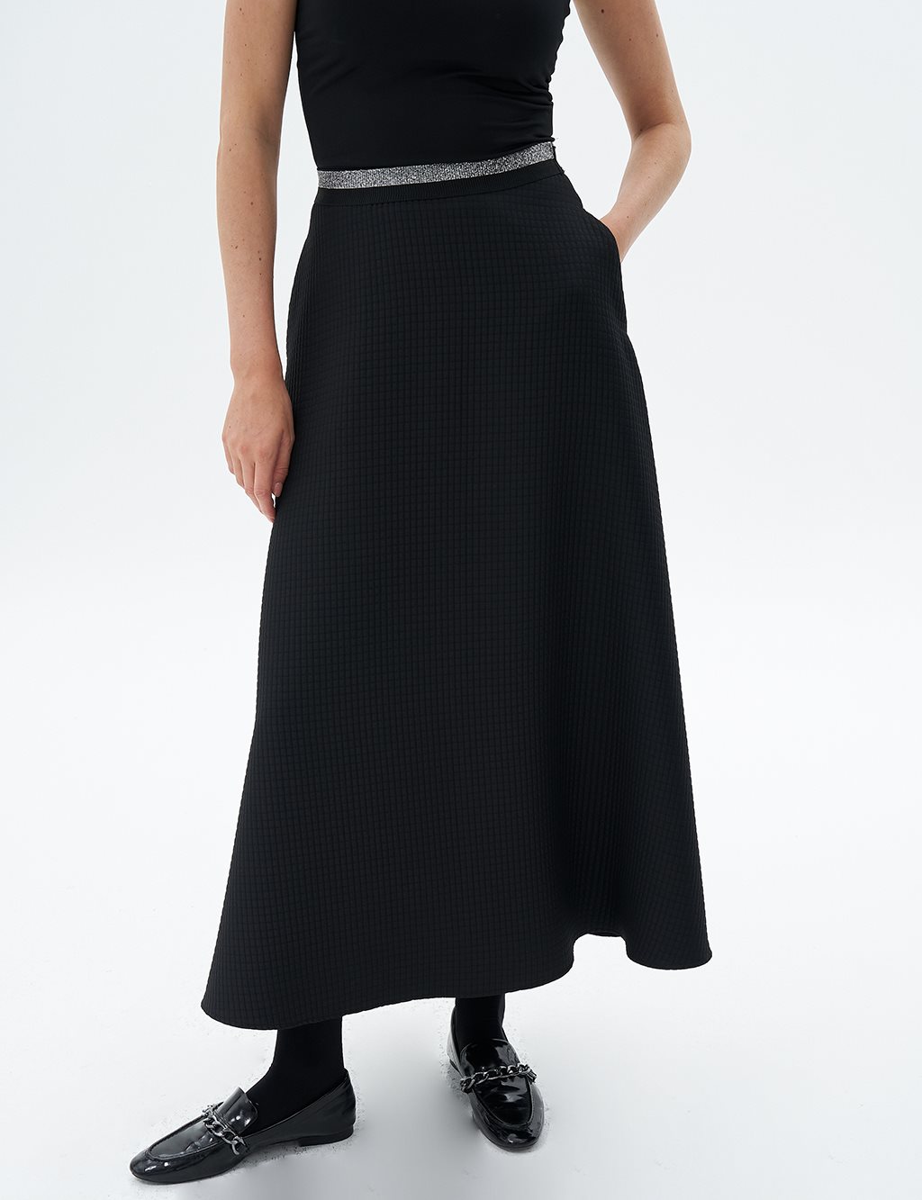 Flared Waist Elasticated Skirt Black