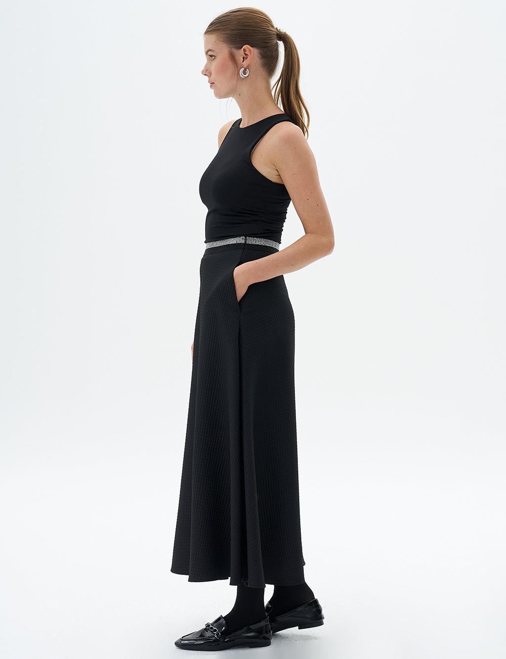 Flared Waist Elasticated Skirt Black