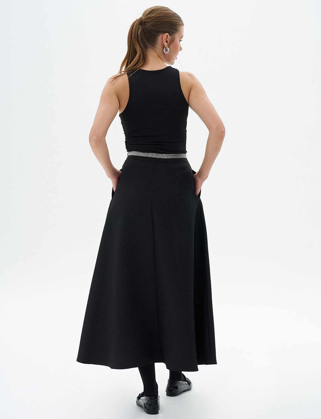 Flared Waist Elasticated Skirt Black