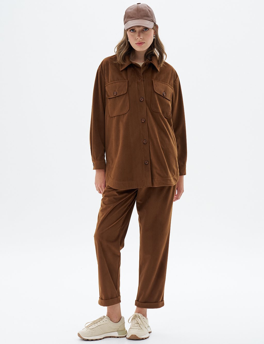 Buttoned Corduroy Set in Camel