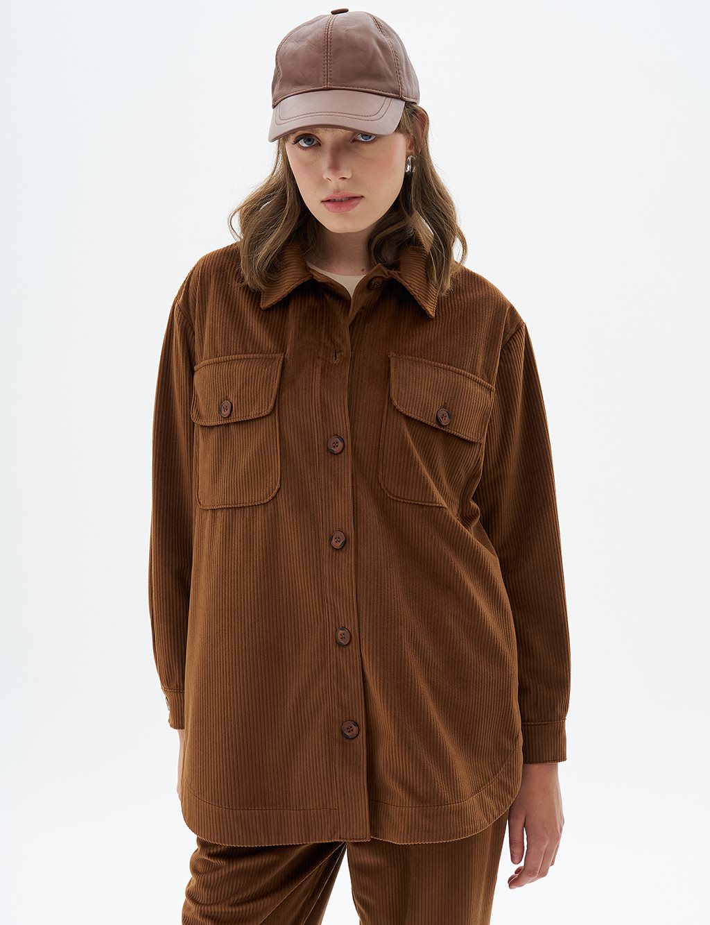 Buttoned Corduroy Set in Camel