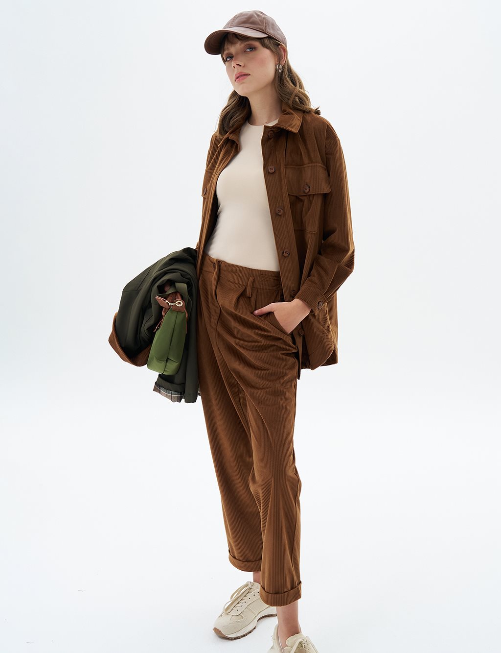 Buttoned Corduroy Set in Camel