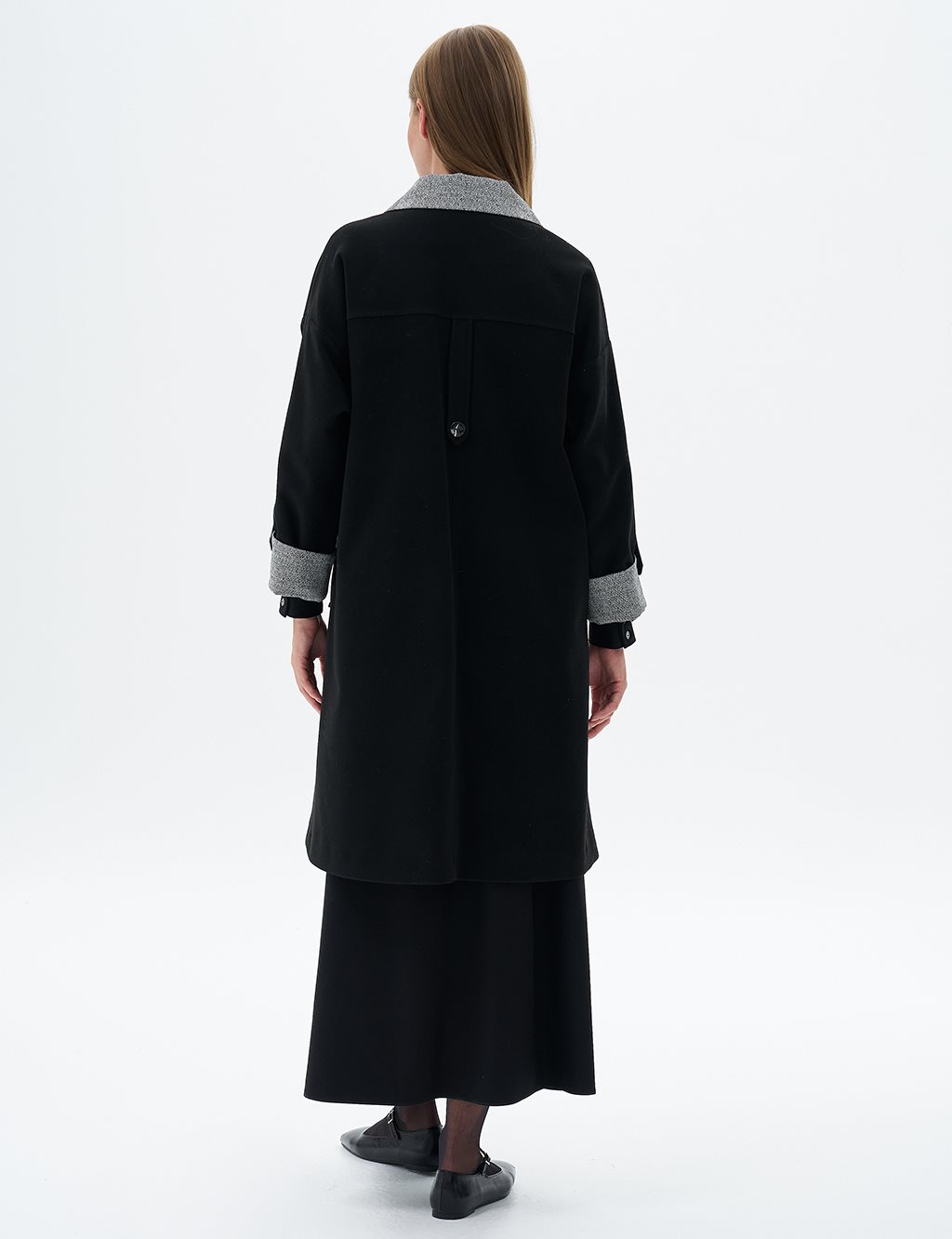 Fabric Garnished Cashmere Coat Black