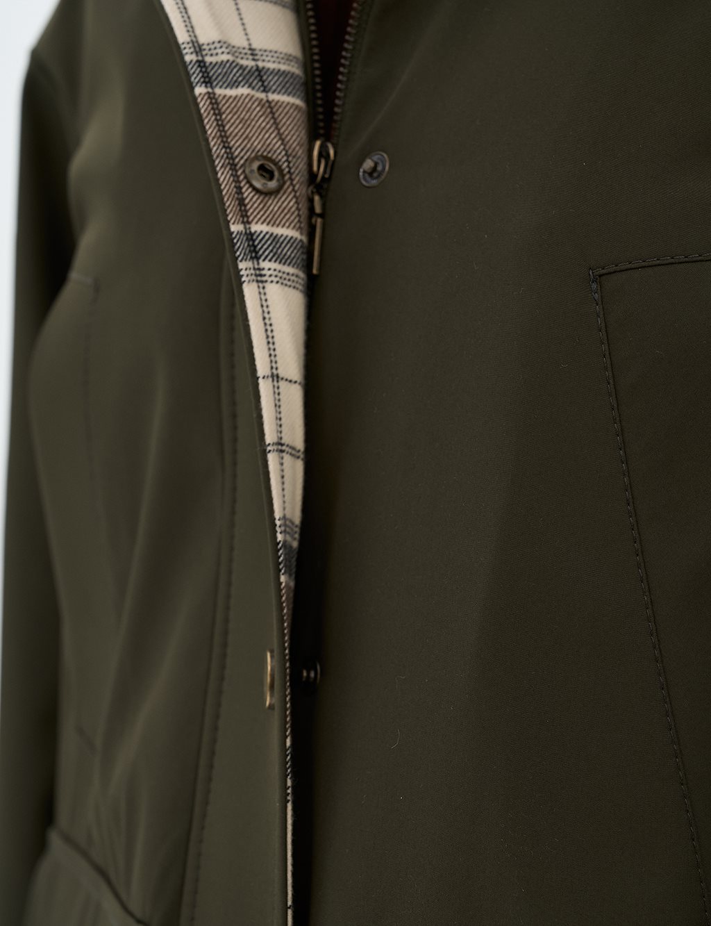 Velvet Garnished Coat Dark Khaki