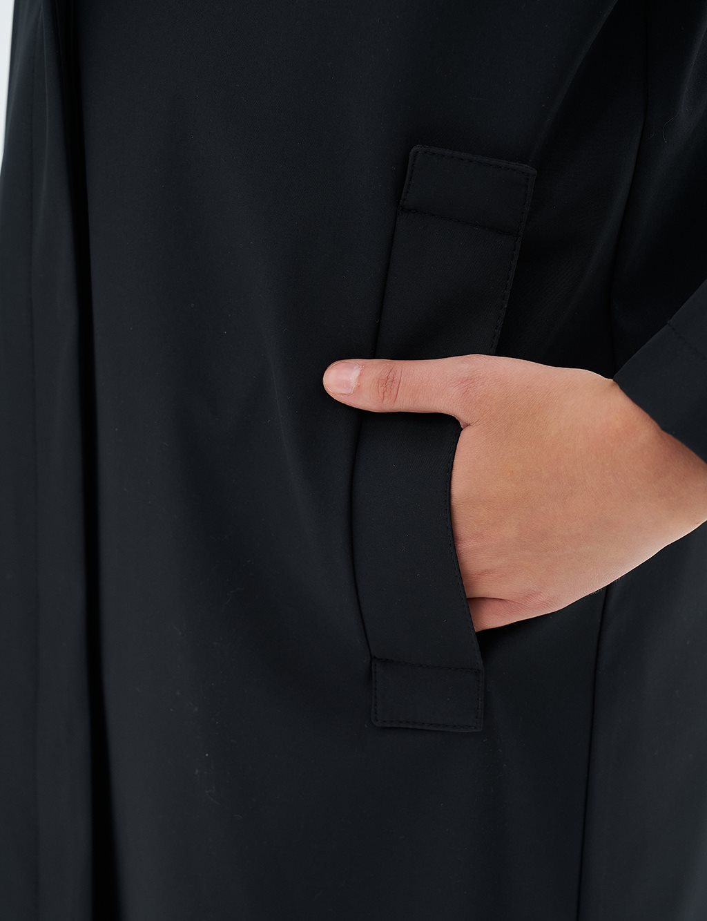Hooded Coat with Epaulette Detail on Wrists Black