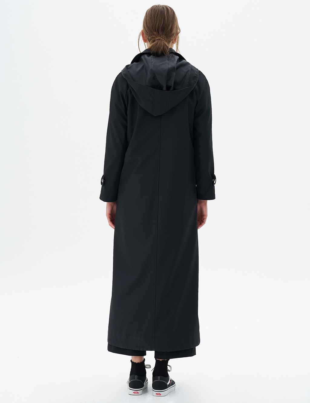 Hooded Coat with Epaulette Detail on Wrists Black