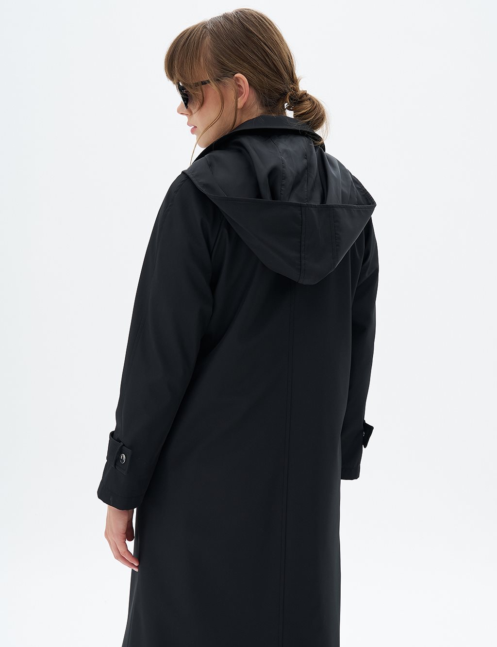 Hooded Coat with Epaulette Detail on Wrists Black