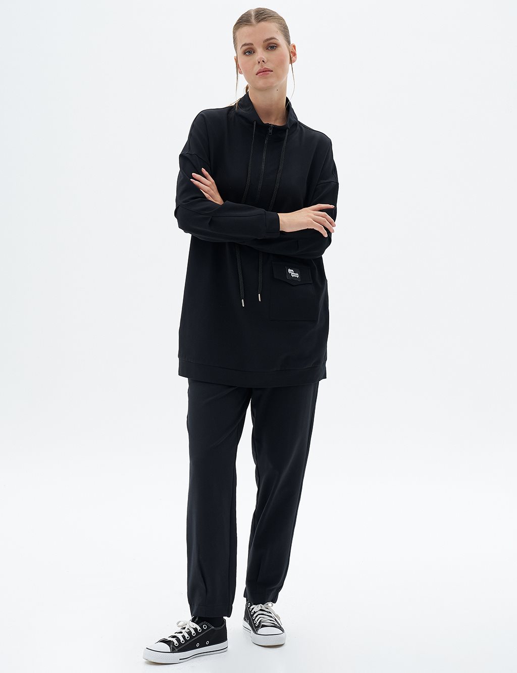 Pocket-Detail Two-Piece Set in Black
