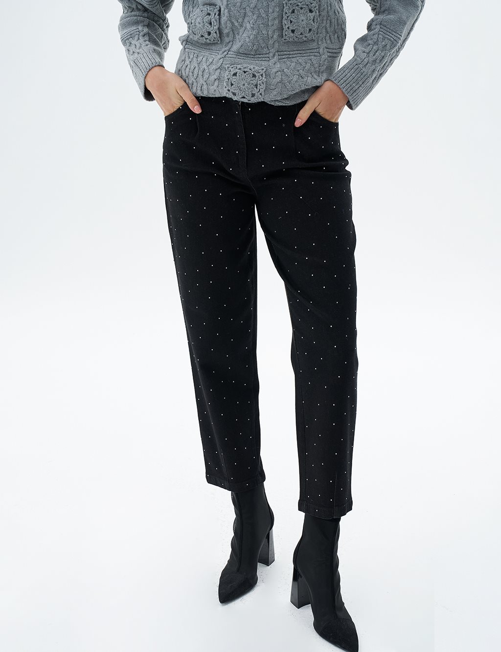 Hotfix Baskılı Denim Pantolon Siyah