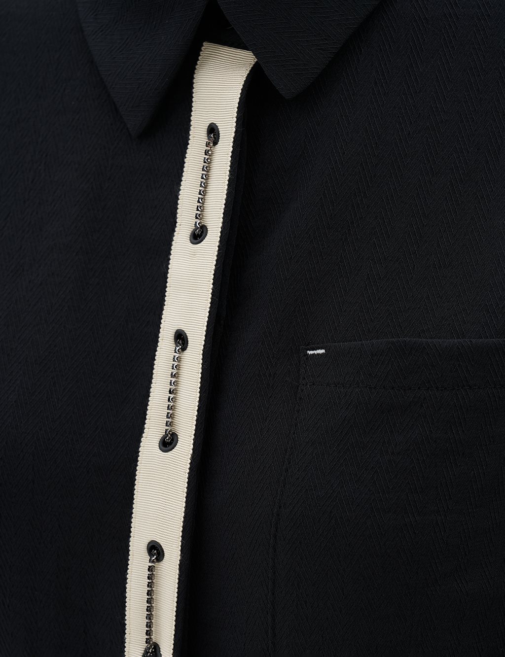 Bird's Eye Detailed Shirt Collar Tunic Black