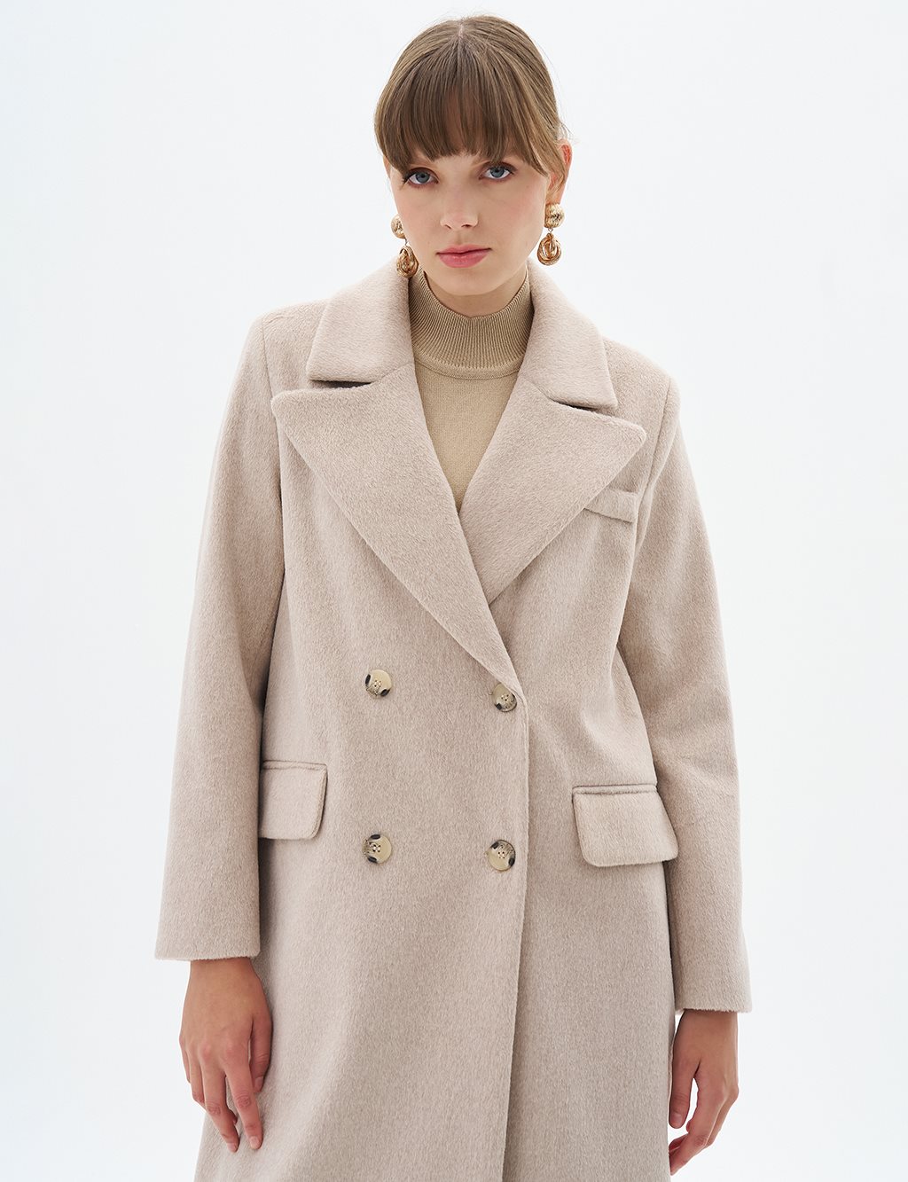 Cashmere Coat with Flap Pocket Stone