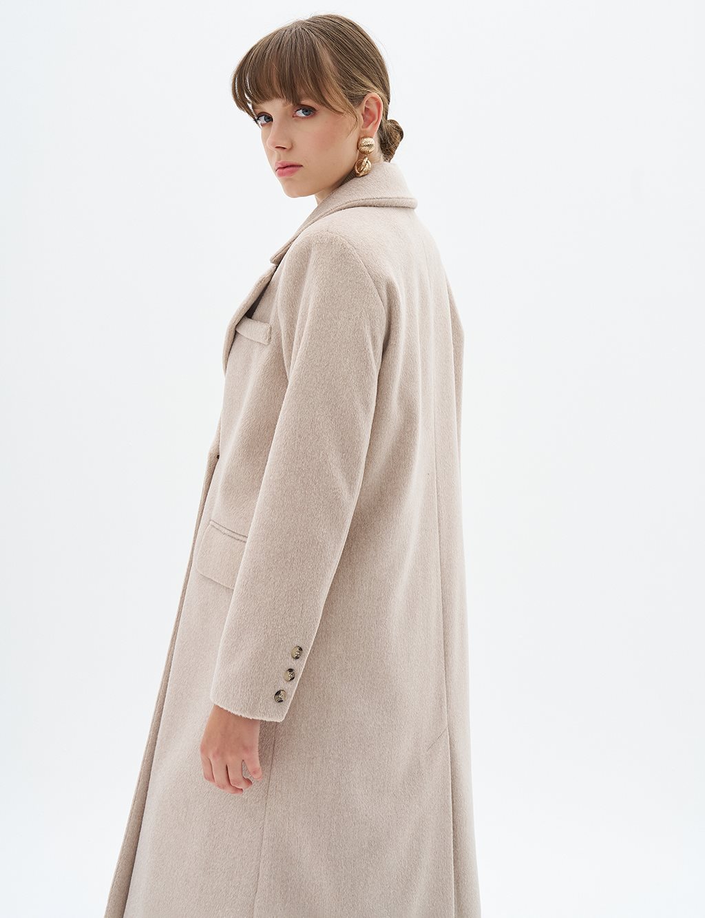 Cashmere Coat with Flap Pocket Stone