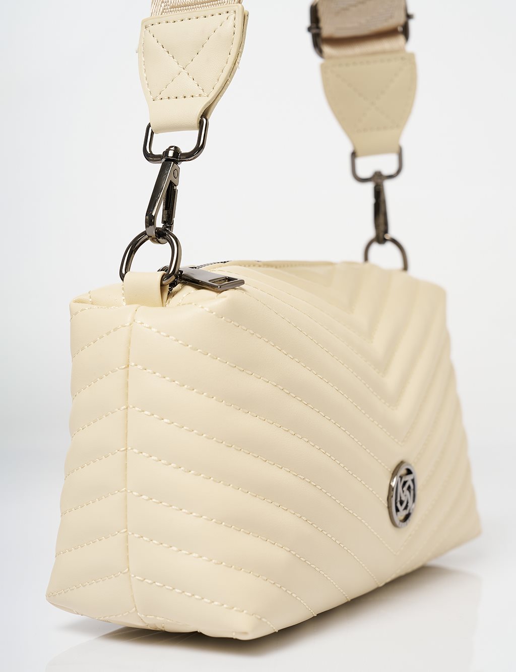 Monogram Detailed Quilted Bag Cream