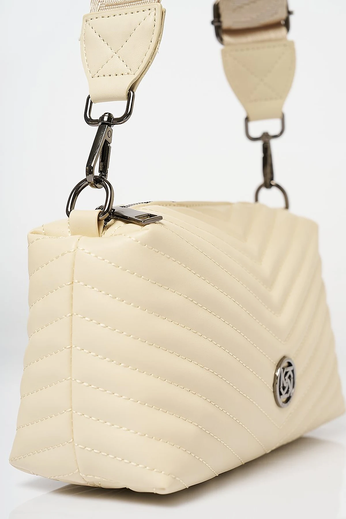 Monogram Detailed Quilted Bag Cream