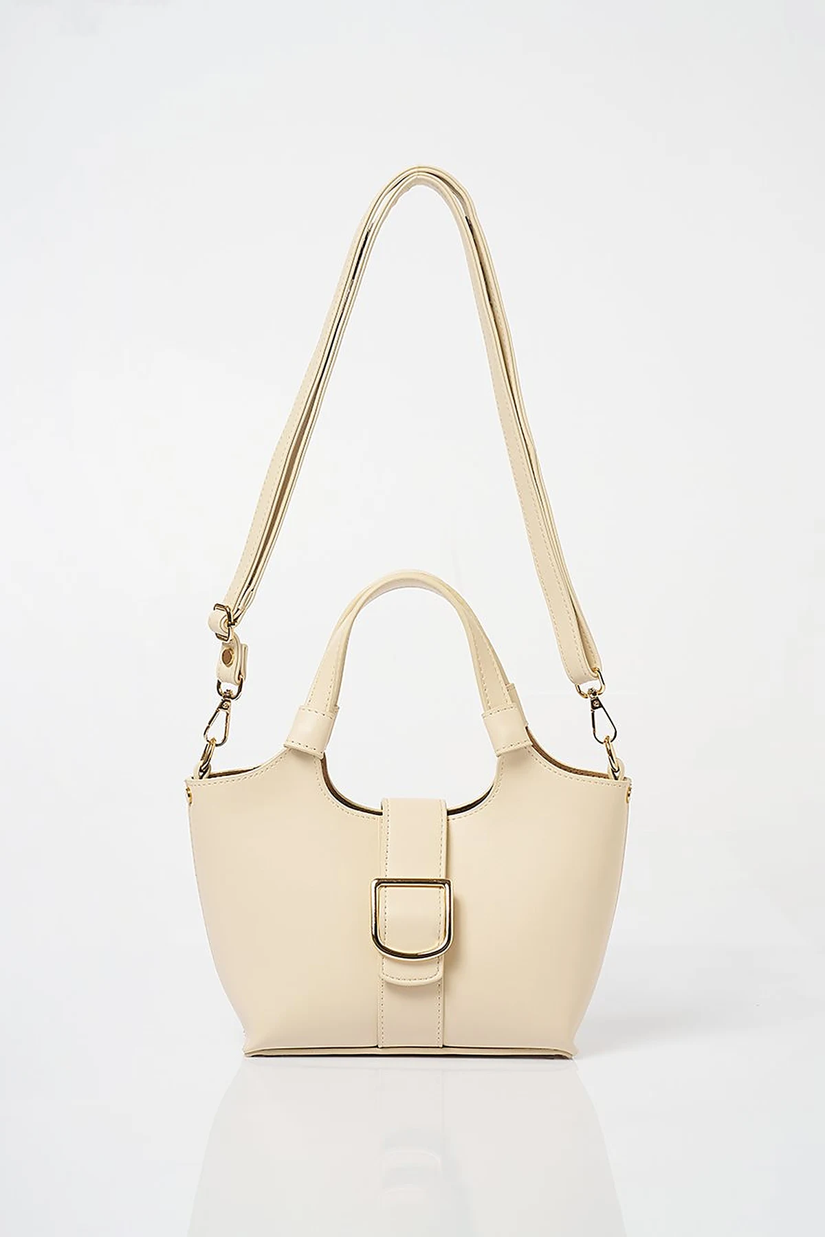 Buckle Detailed Tote Handbag Stone