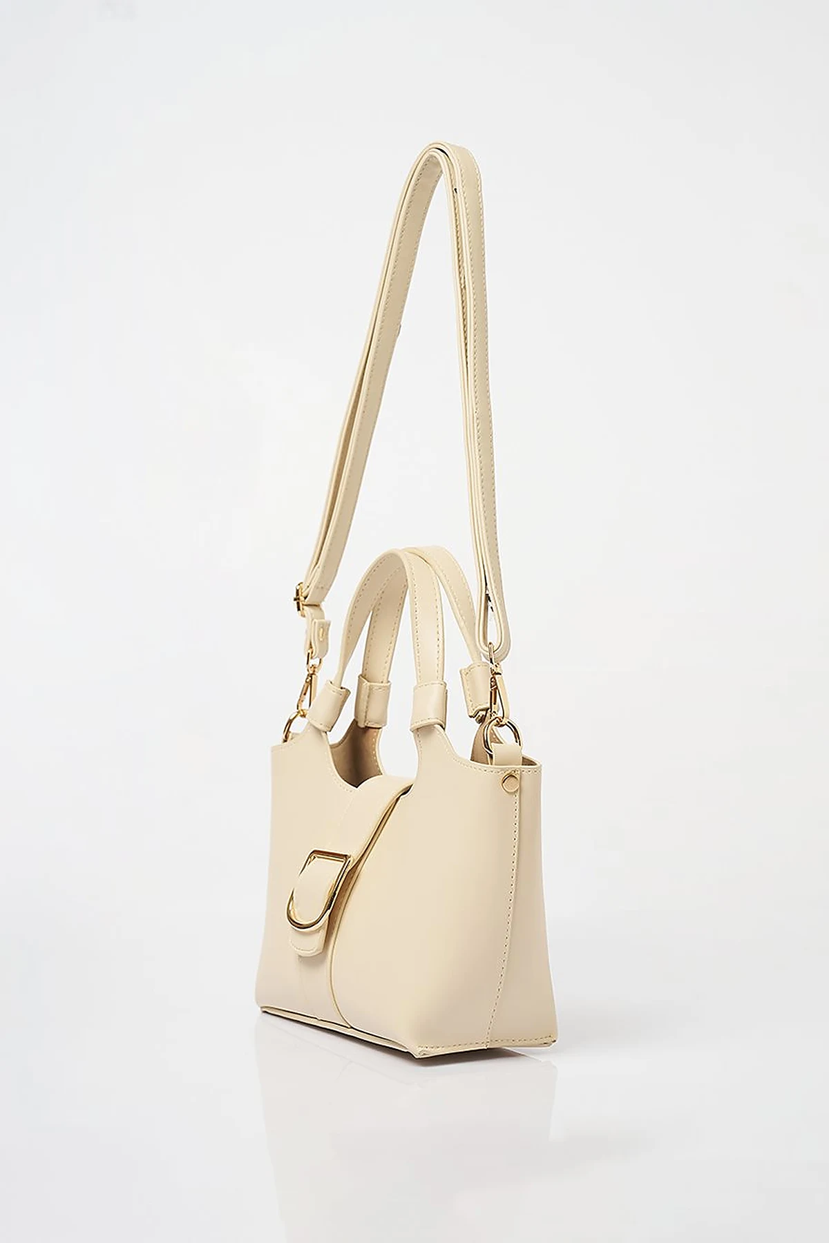 Buckle Detailed Tote Handbag Stone