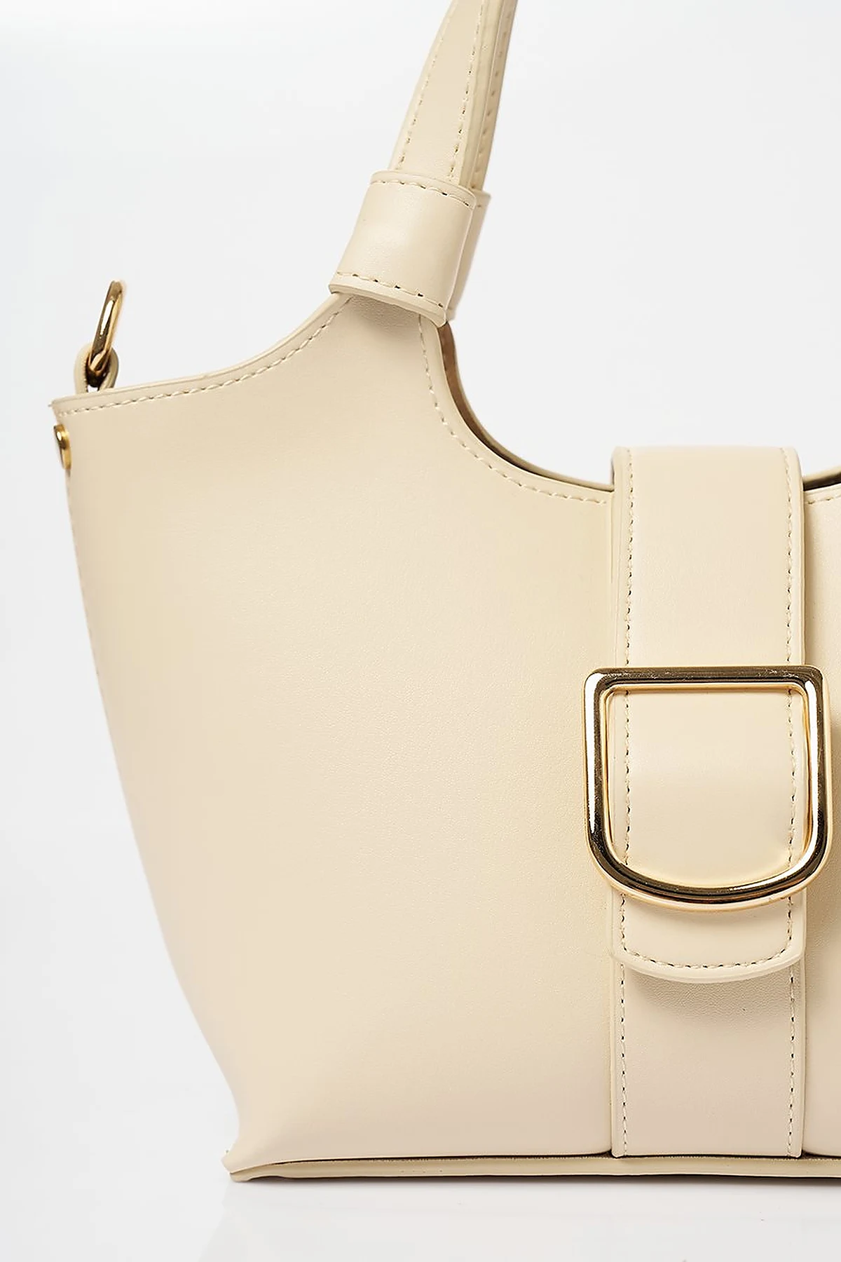 Buckle Detailed Tote Handbag Stone