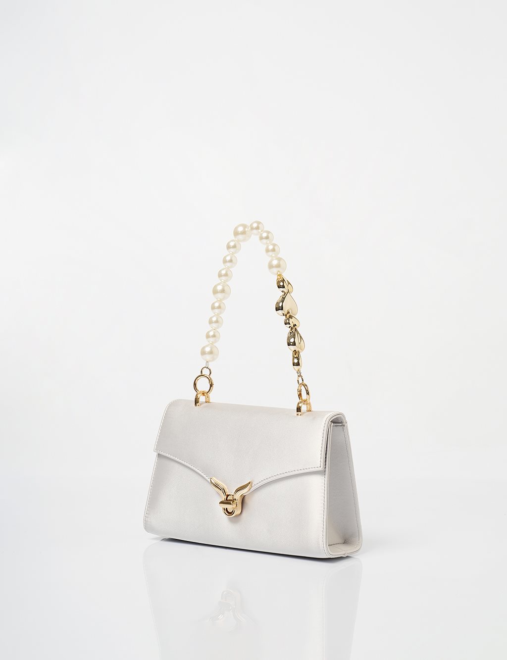 Pearl Handle Detailed Satin Bag Gray