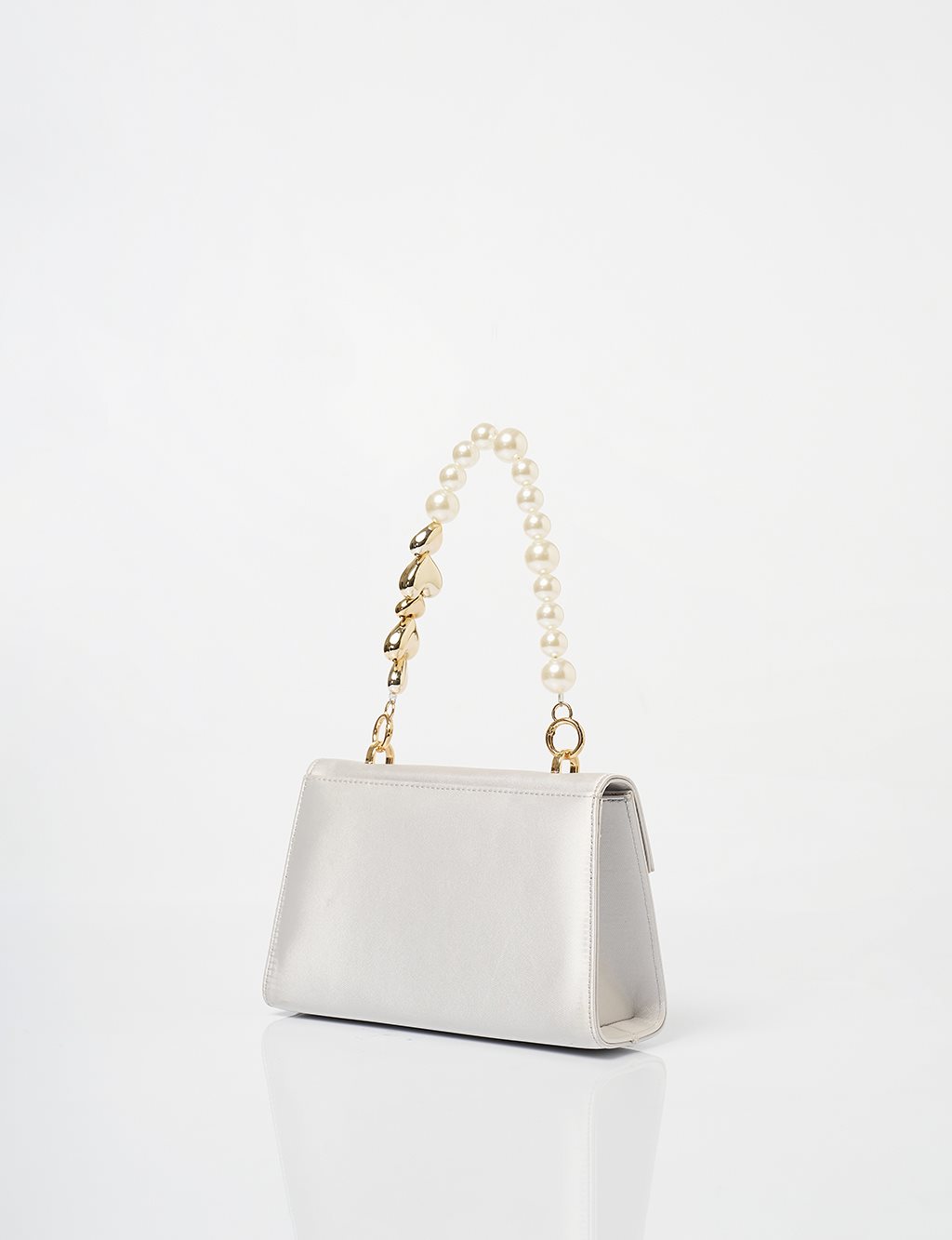 Pearl Handle Detailed Satin Bag Gray