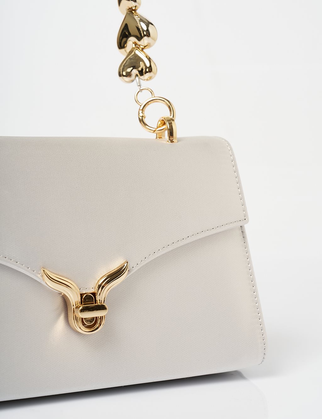 Pearl Handle Detailed Satin Bag Gray