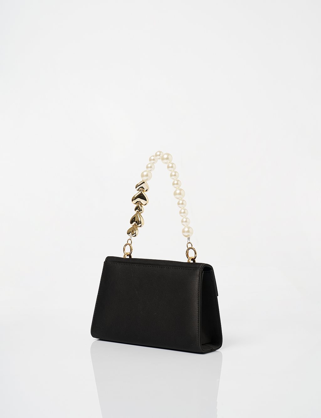 Pearl Handle Detailed Satin Bag Black