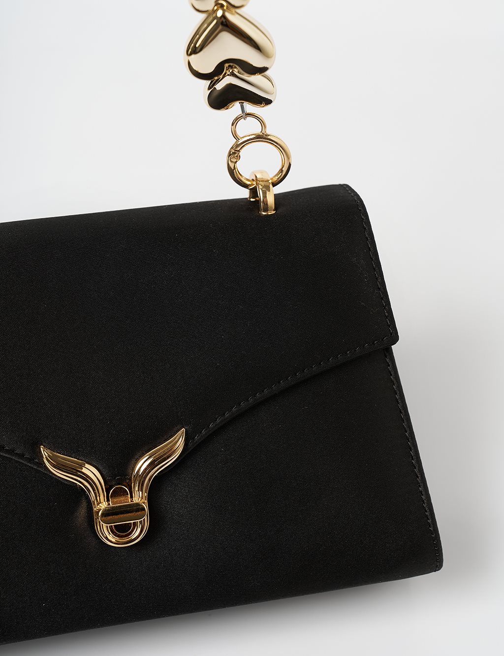 Pearl Handle Detailed Satin Bag Black