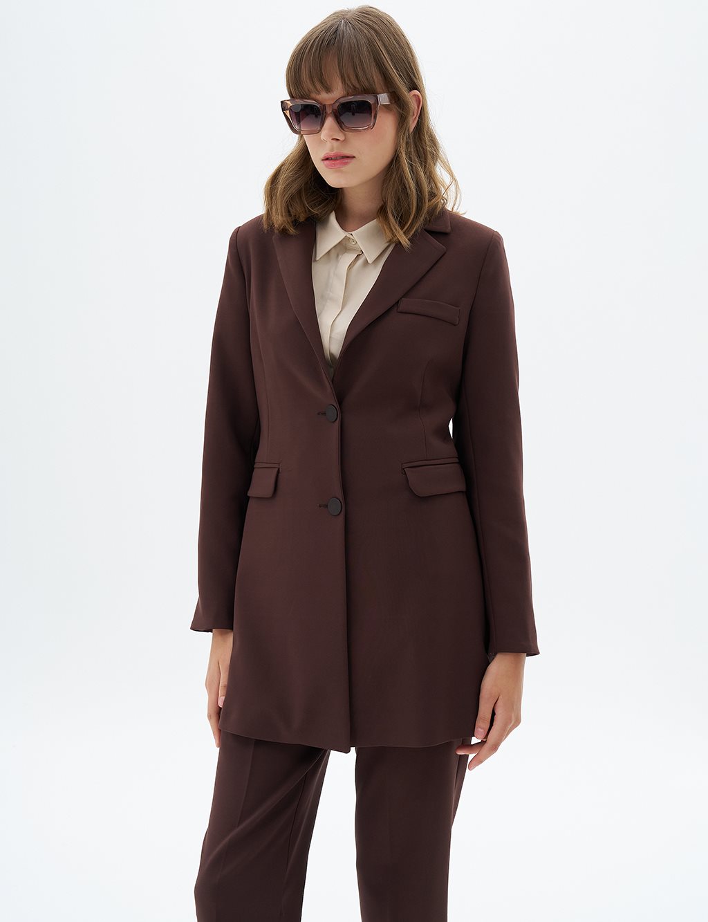 Flap Pocket Two Piece Suit Dark Coffee