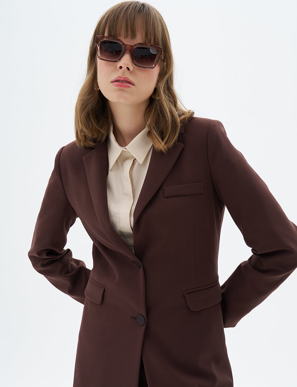 Flap Pocket Two Piece Suit Dark Coffee