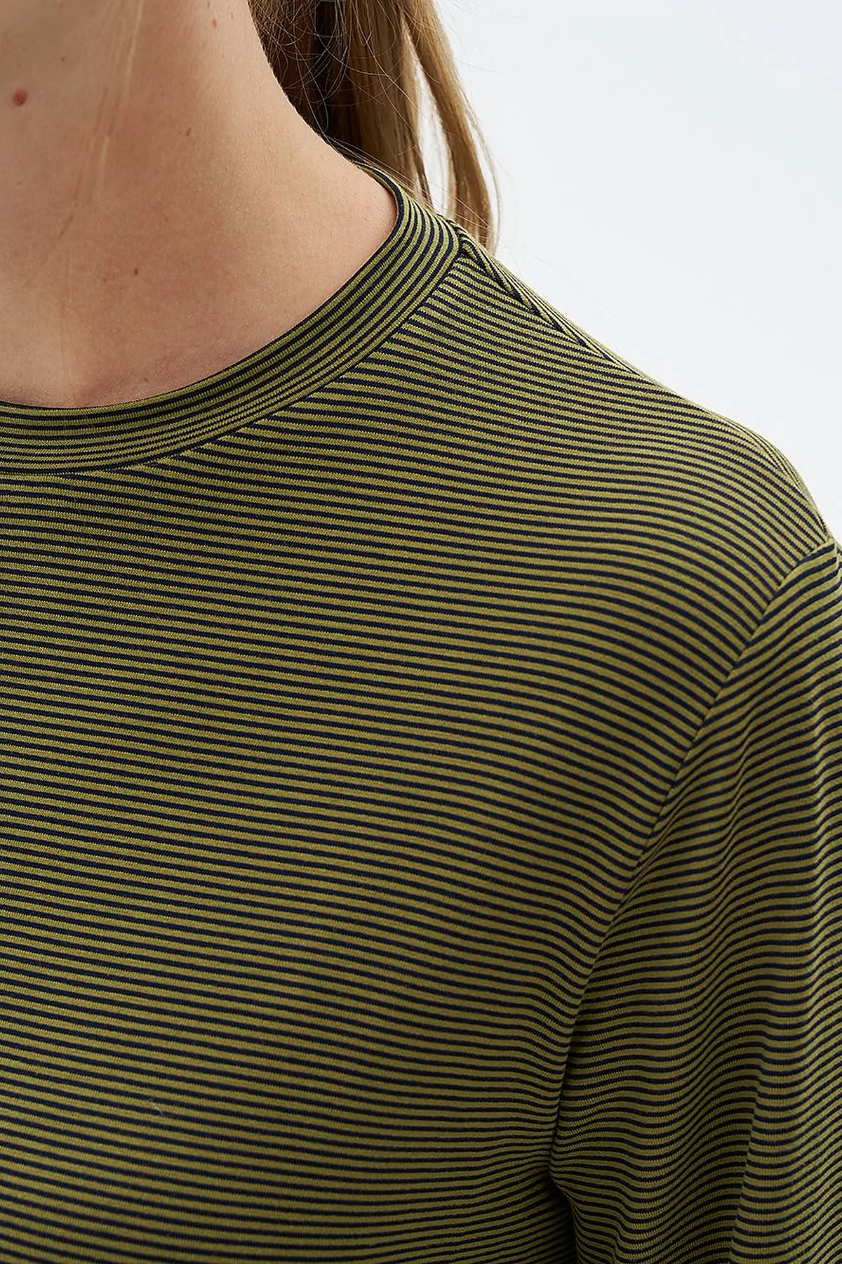 Çizgili Örme Sweatshirt Haki 