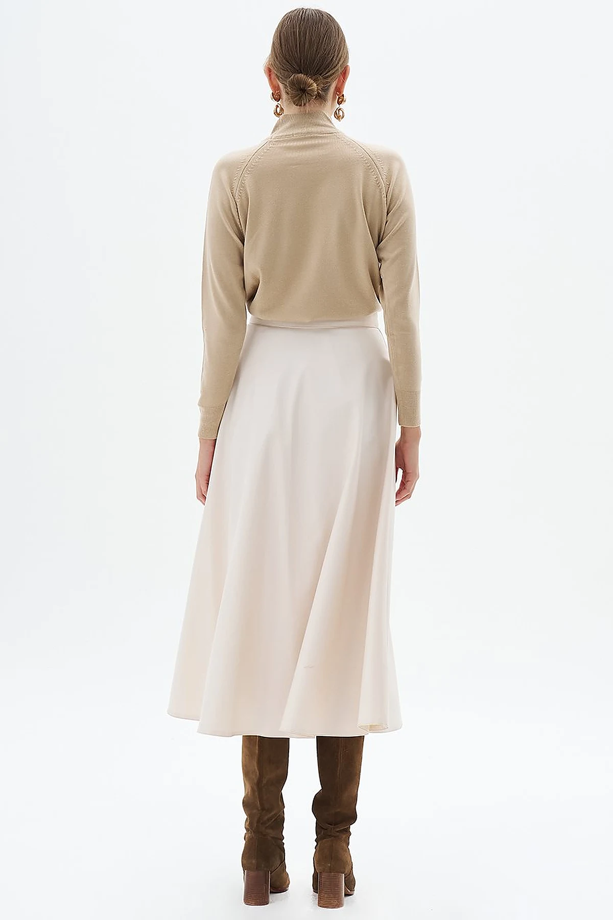 High Waist Faux Leather Skir Cream