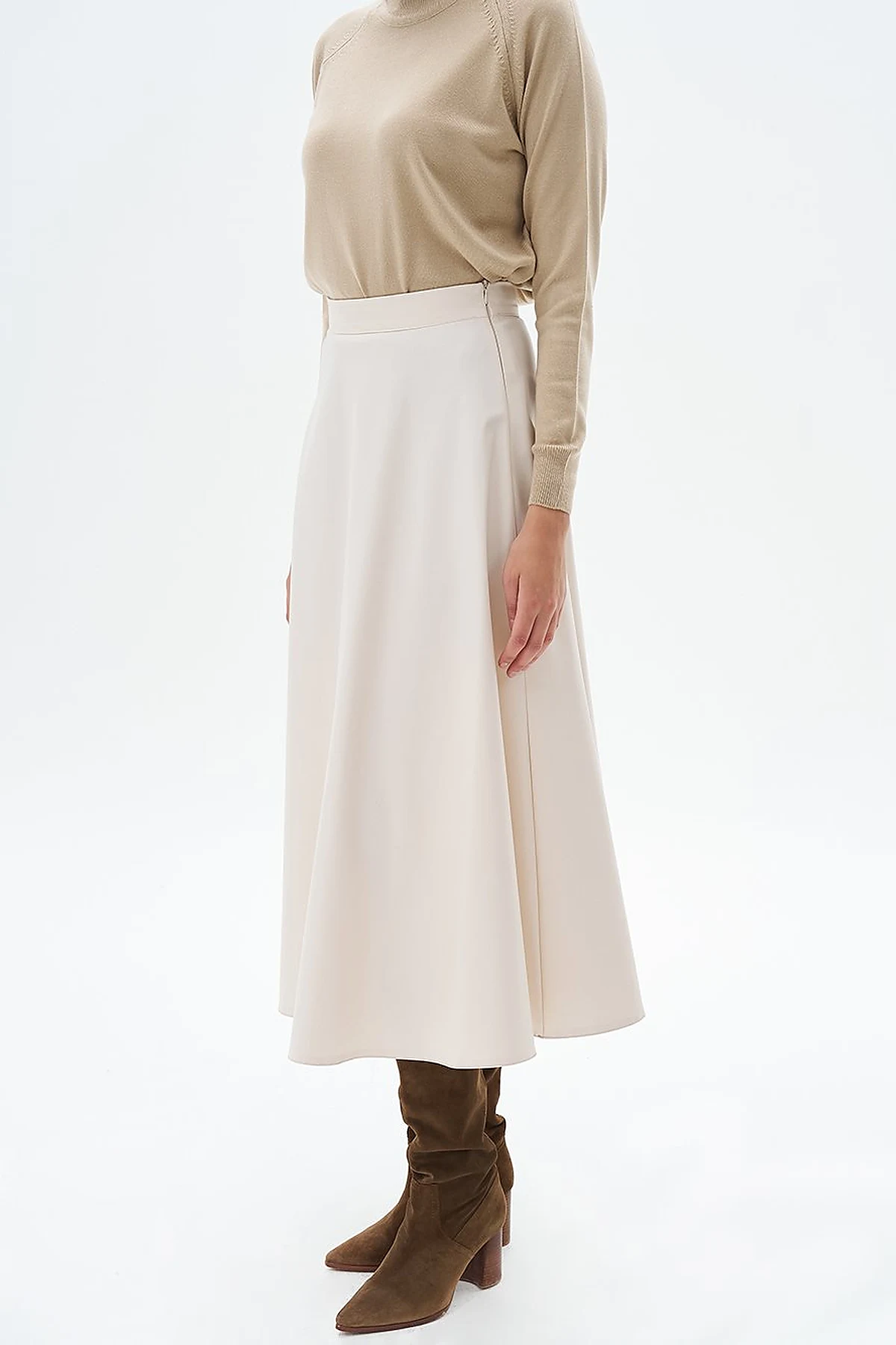 High Waist Faux Leather Skir Cream