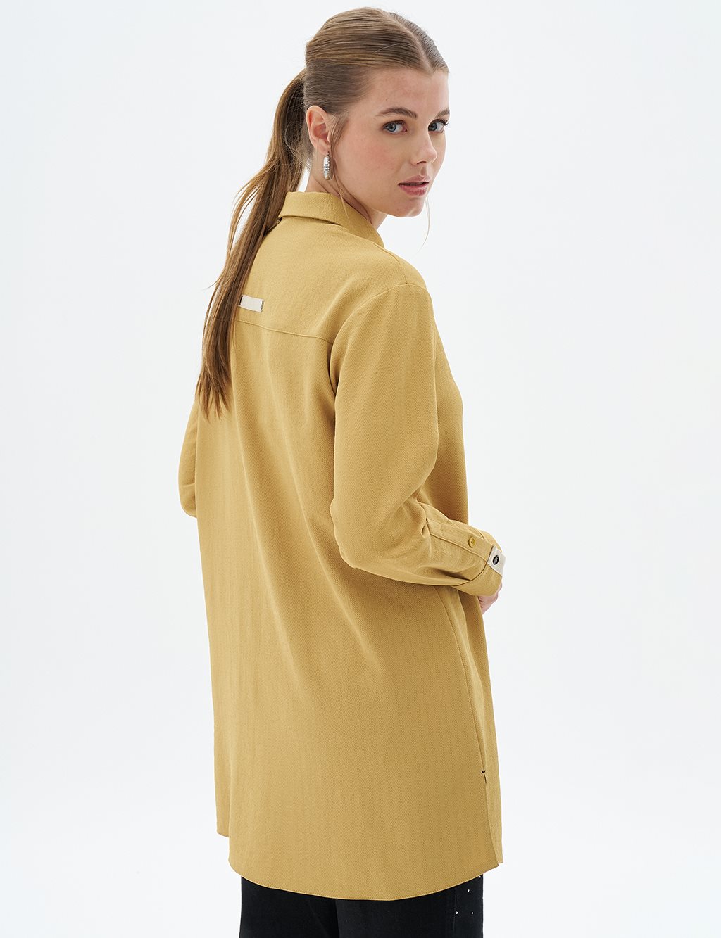 Shirt Collar Tunic with Bird's Eye Detail Mustard