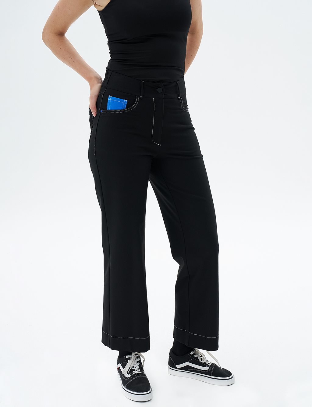 Punto Stitched Wide Leg Trousers Black