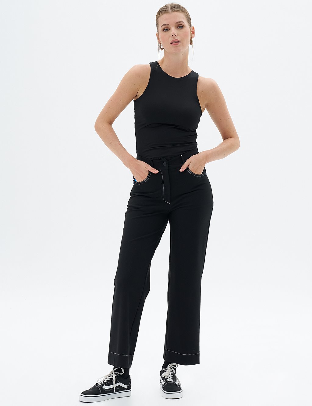 Punto Stitched Wide Leg Trousers Black