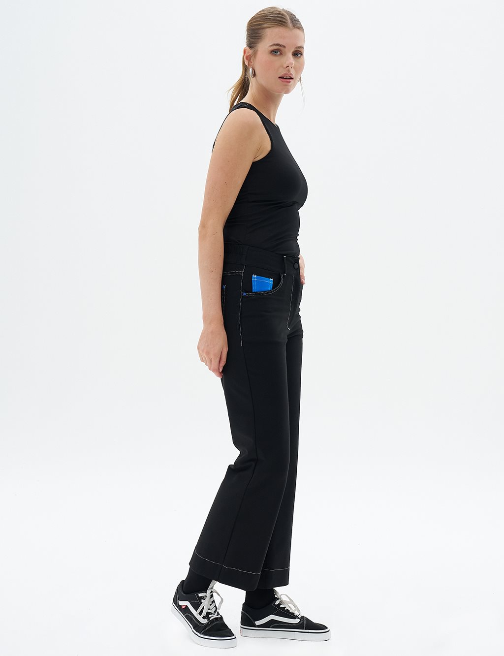 Punto Stitched Wide Leg Trousers Black