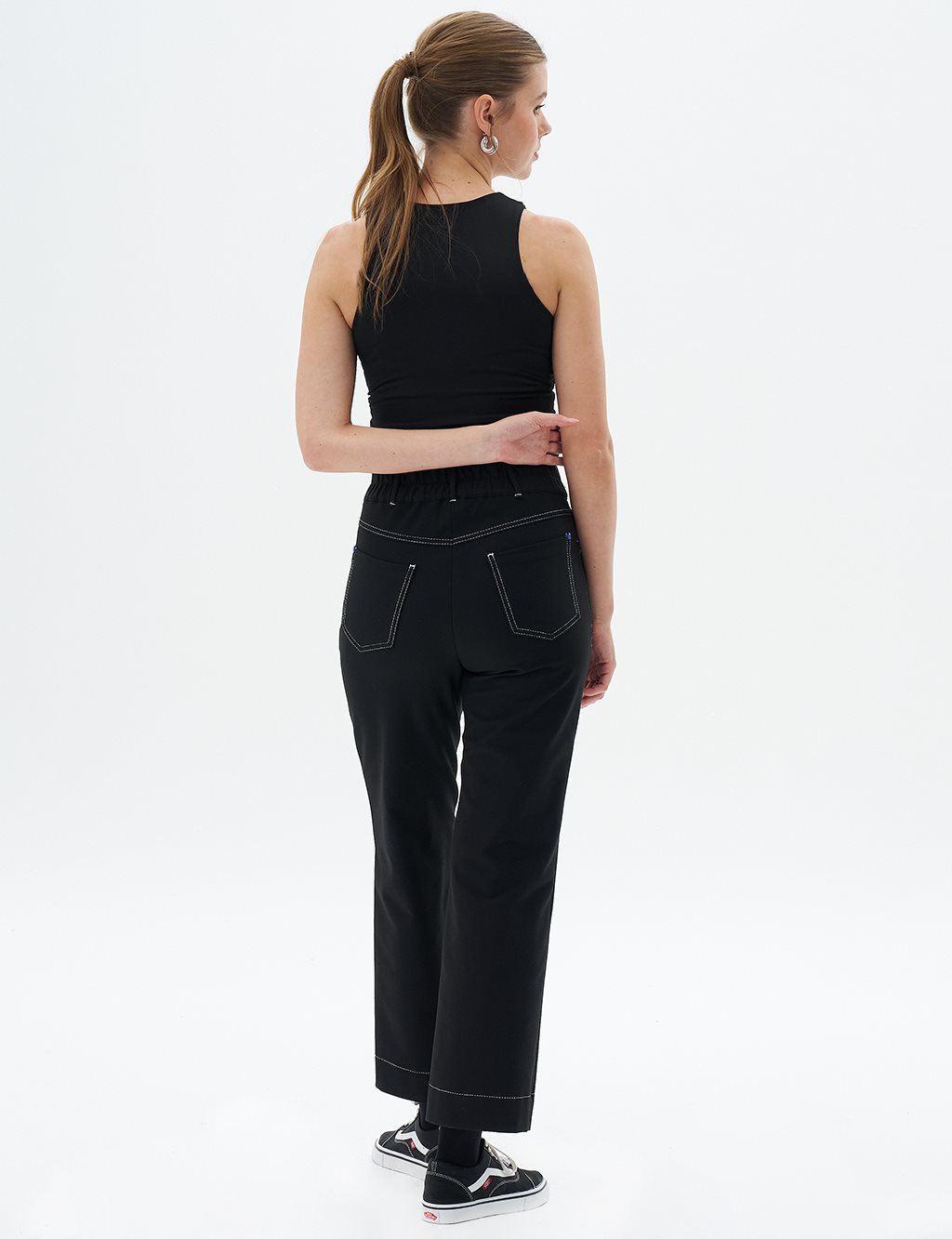 Punto Stitched Wide Leg Trousers Black