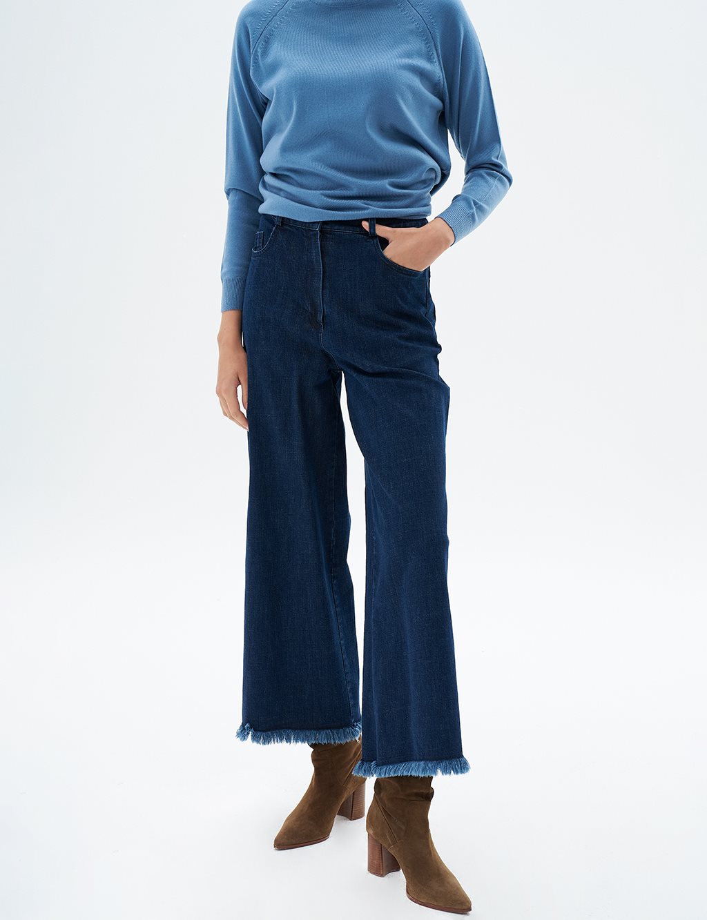 Denim Pants with Tassels on Legs Navy Blue